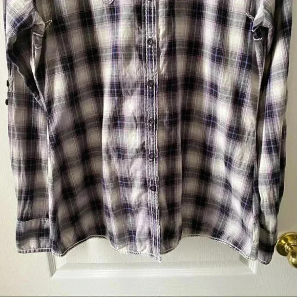 ROAR Western Button Front Shirt Joeley Purple Plaid Rhinestone Size XL - Picture 6 of 16